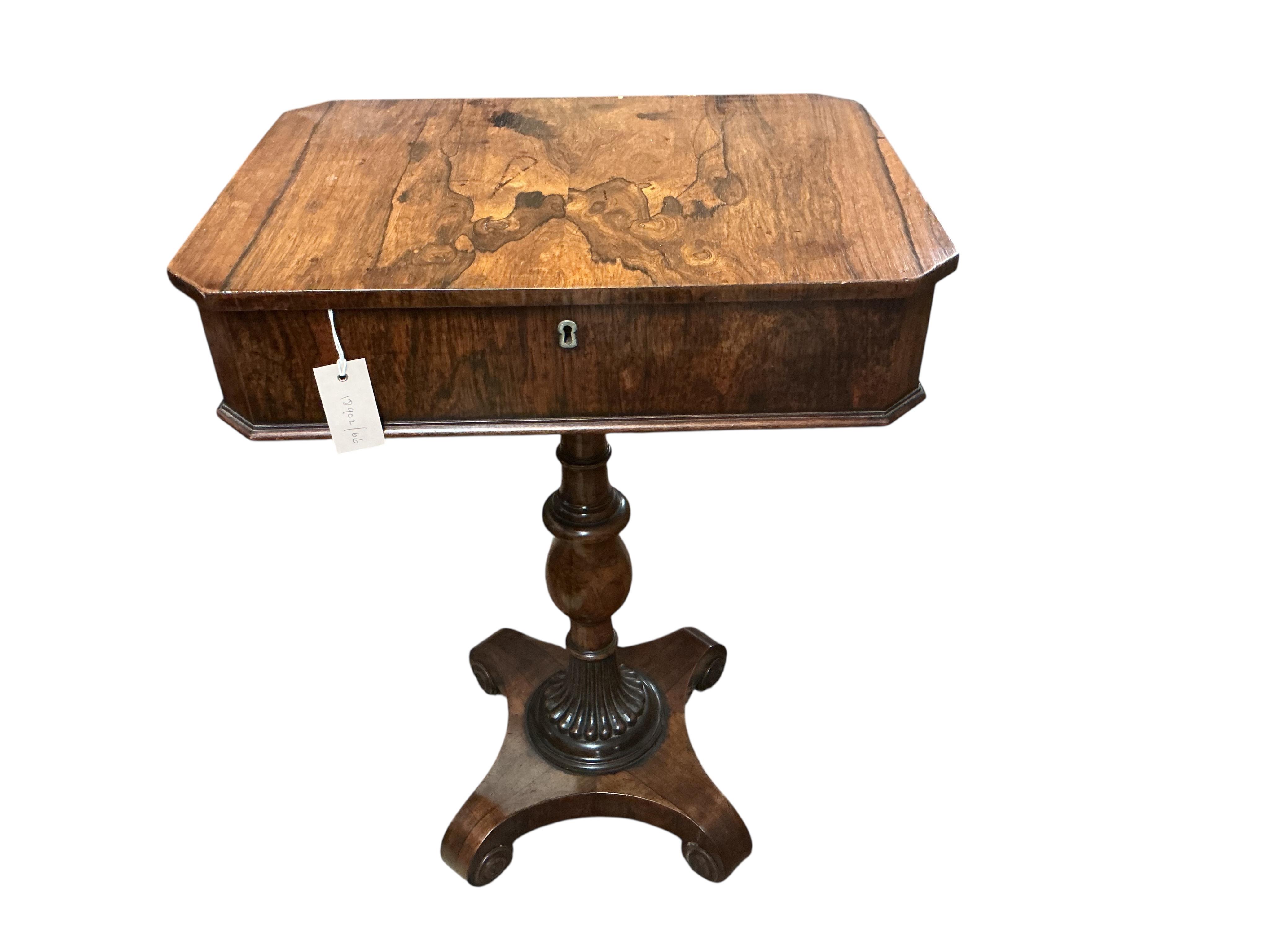A 19th century Continental rosewood work table, width 54cm, depth 42cm, height 76cm
